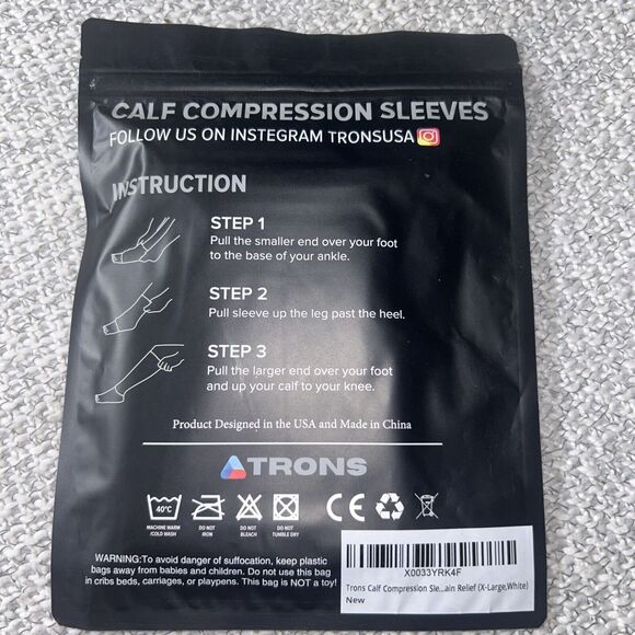 TRONS calf Compression Sleeves Xtra Large White Unisex - Picture 4 of 5